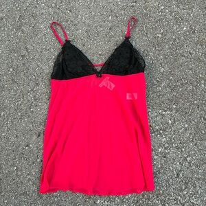 Y2K Red Black Lace Mesh Linea Donatella Cami Size Large
